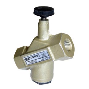 Picture of Ross 1968B4007 Pneumatic Flow Control Valve, 1/2" NPT x 1/2" Threaded Port, Offset Inline Mounting, High Capacity, Slot Adjustment